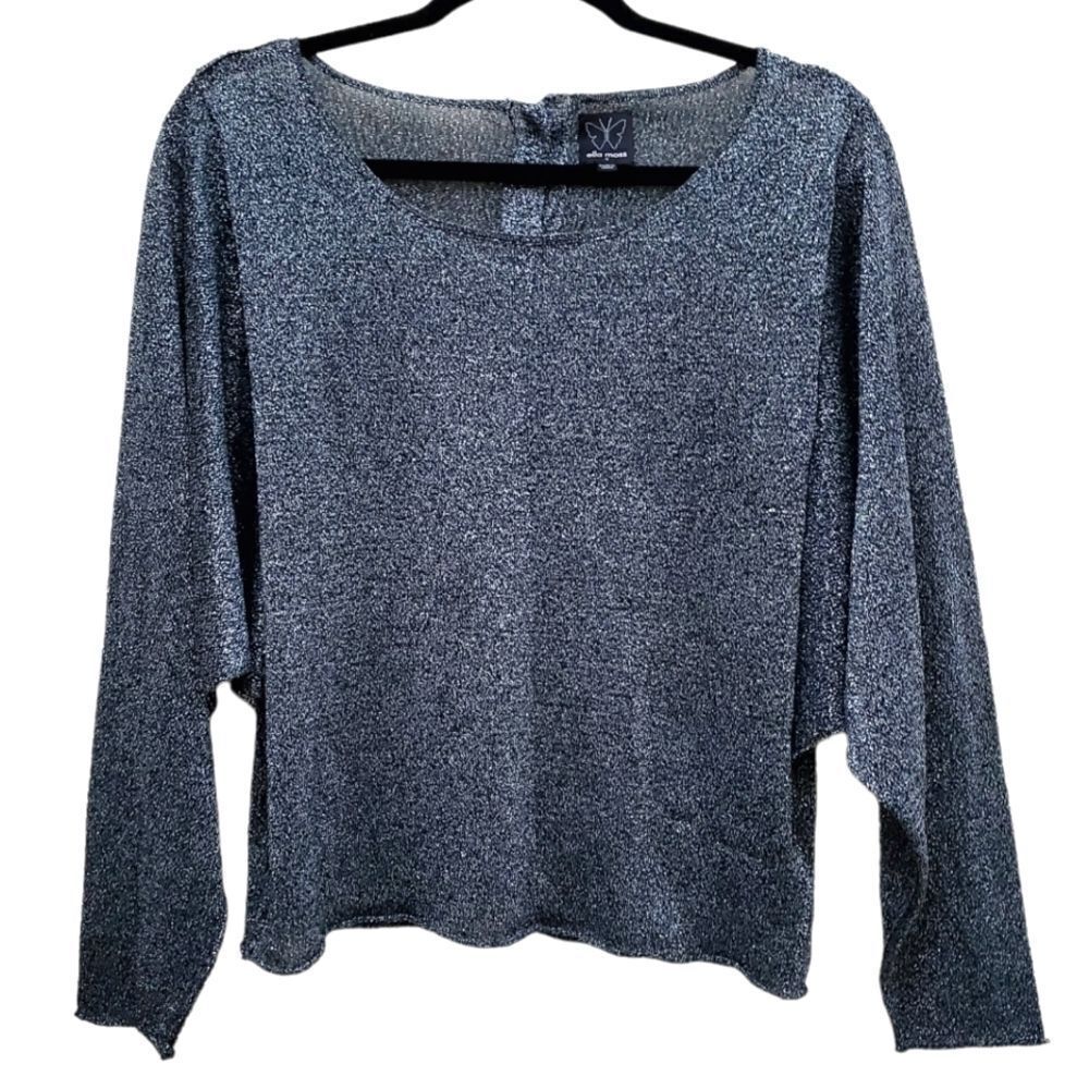 Ella Moss Womens Shabby Chic Silver Metallic Blouse Size Medium Relaxed Sleeve